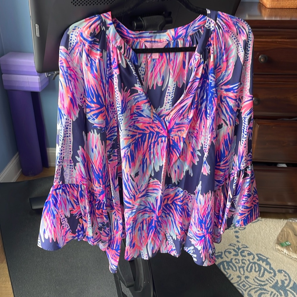 Lilly Pulitzer Bell Sleeved Silk Blouse XL